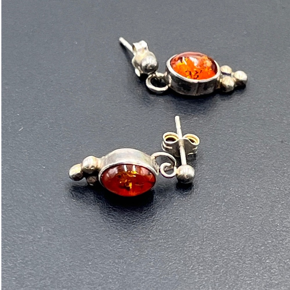 LP Loren Phillips Vintage Signed
Sterling Baltic Cognac Amber Drop Stud Earrings